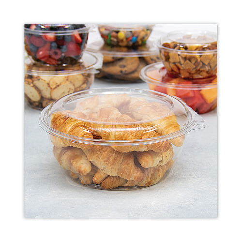 Dart Tamper-Resistant, Tamper-Evident Bowls with Dome Lid, 64 oz, 8.9" Diameter x 4"h, Clear, Plastic, 100/Carton (CTR64BD)