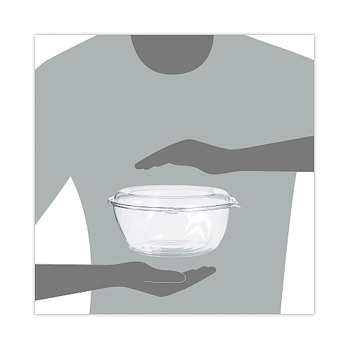 Dart Tamper-Resistant, Tamper-Evident Bowls with Dome Lid, 64 oz, 8.9" Diameter x 4"h, Clear, Plastic, 100/Carton (CTR64BD)