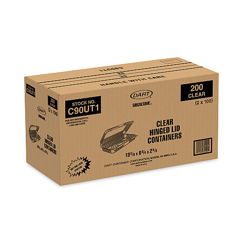Dart StayLock Clear Hinged Lid Containers, 50.2 oz, 6.8 x 13.4 x 2.6, Plastic, 200/Carton (C90UT1)