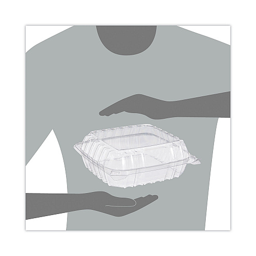 Dart ClearSeal Hinged-Lid Plastic Containers, 8.3 x 8.3 x 3, Clear, Plastic, 250/Carton (C90PST1)