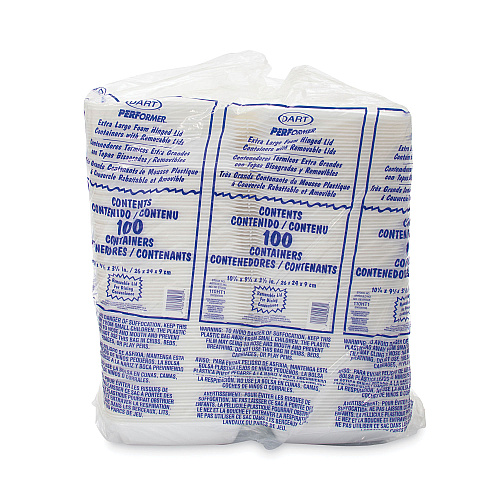 Dart Hinged Lid Carryout Container, 9.5 x 10.33 x 3.5, White, Foam, 100/Bag, 2 Bags/Carton (110HT1)
