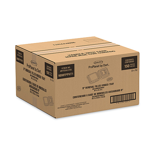 Dart Hinged Lid Containers, Single Compartment, 9 x 8.8 x 3, White, Plastic, 150/Carton (90MFPPHT1)