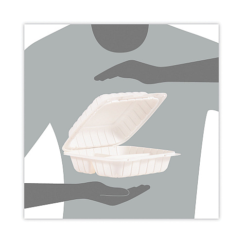 Dart Hinged Lid Containers, 3-Compartment, 8.3 x 8 x 3, White, Plastic, 150/Carton (85MFPPHT3)