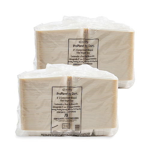 Dart Hinged Lid Containers, 3-Compartment, 8.3 x 8 x 3, White, Plastic, 150/Carton (85MFPPHT3)
