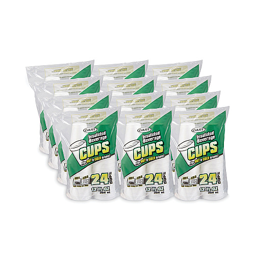 Dart Small Foam Drink Cups, 12 oz, White, 24/Bag, 12 Bags/Carton (12JP24)