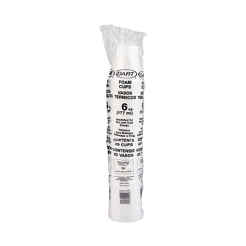 Dart Foam Drink Cups, 6 oz, White, 25/Bag, 40 Bags/Carton (6J6)
