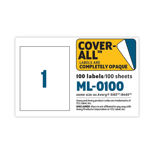 MACO Cover-All Opaque Laser/Inkjet Shipping Labels, Full-Sheet