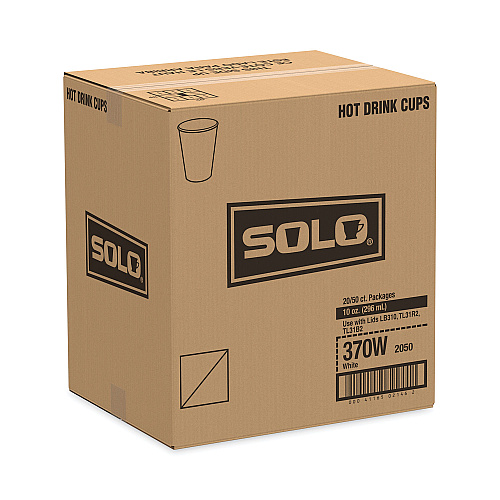 SOLO Single-Sided Poly Paper Hot Cups, 10 oz, White, 50 Sleeve, 20 Sleeves/Carton (370W)