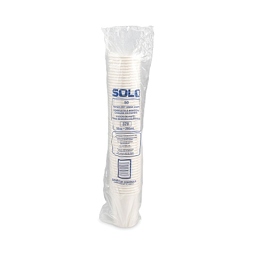 SOLO Single-Sided Poly Paper Hot Cups, 10 oz, White, 50 Sleeve, 20 Sleeves/Carton (370W)
