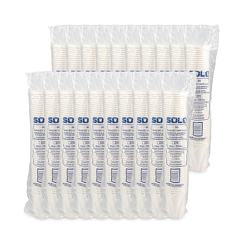 SOLO Single-Sided Poly Paper Hot Cups, 10 oz, White, 50 Sleeve, 20 Sleeves/Carton (370W)