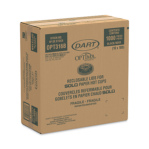 Dart Optima Reclosable Lids for Hot Paper Cups, Fits 10 oz to 24 oz Cups, Black, 1,000/Carton (OPT316B)