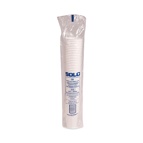SOLO Single-Sided Poly Paper Hot Cups, 12 oz, White, 50/Bag, 20 Bags/Carton (412WN)