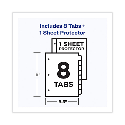 Avery Clear Easy View Plastic Dividers with Multicolored Tabs and Sheet Protector, 8-Tab, 11 x 8.5, Clear, 1 Set (16741)