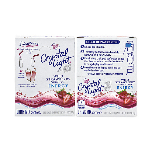 Crystal Light On-The-Go Sugar-Free Drink Mix, Wild Strawberry Energy, 0.13 oz Single-Serving, 30/Pack, 2 Packs/Carton (30700158)