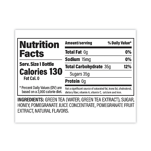 POM Wonderful Antioxidant Super Tea, Pomegranate Honey Green Tea, 12 oz Bottles, 6/Carton (30700049)