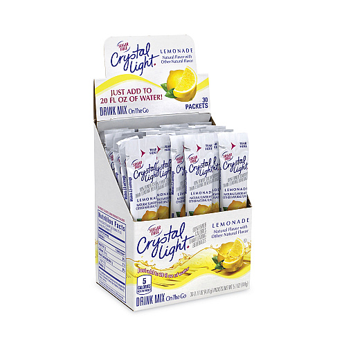 Crystal Light On-The-Go Sugar-Free Drink Mix, Lemonade, 0.17 oz Single-Serving Tubes, 30/Pack, 2 Packs/Carton (30700153)