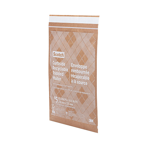 Scotch Curbside Recyclable Padded Mailer, #5, Bubble Cushion, Self-Adhesive Closure, 12 x 17.25, Natural Kraft, 100/Carton (CR51)