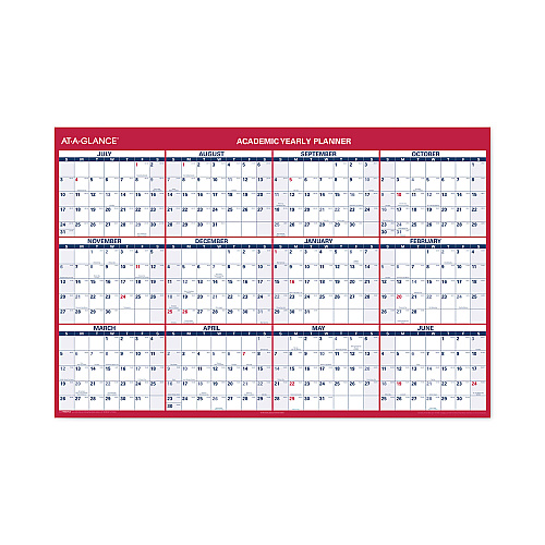AT-A-GLANCE Academic Erasable Reversible Extra Large Wall Calendar, 48 x 32, White/Blue/Red, 12 Month (July to June): 2025 to 2026 (PM36AP28)