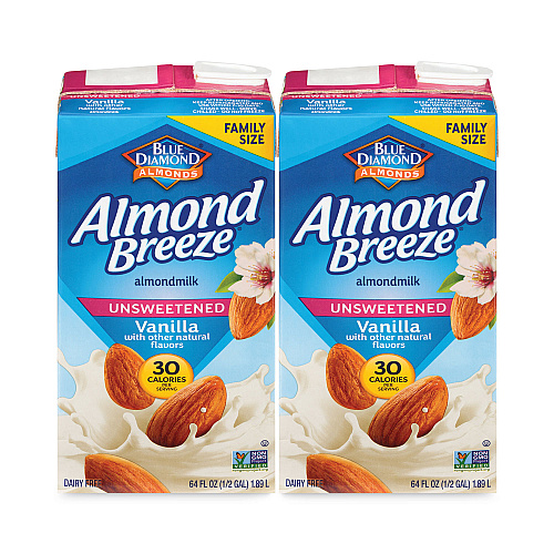 BlueDiamond Almond Breeze Almond Milk, Unsweetened Vanilla, 64 oz Carton, 2/Pack (30700081)