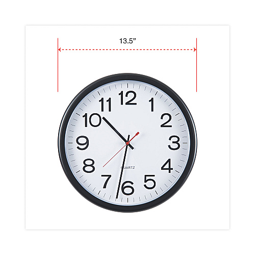 Universal Indoor/Outdoor Round Wall Clock, 13.5" Overall Diameter, Black Case, 1 AA (sold separately) (UNV11381)