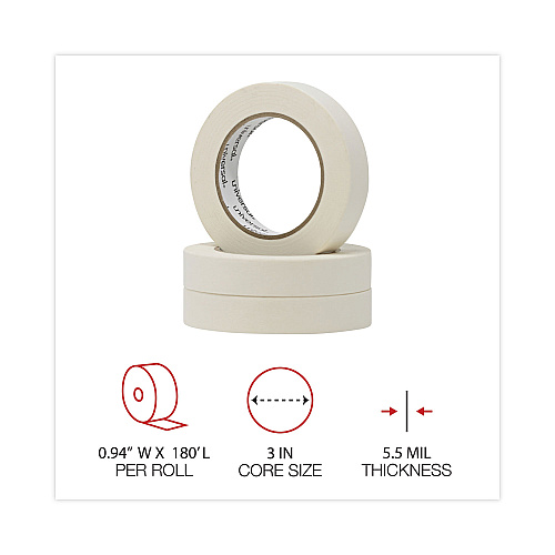 Universal General-Purpose Masking Tape, 3" Core, 24 mm x 54.8 m, Beige, 3/Pack (UNV51301)