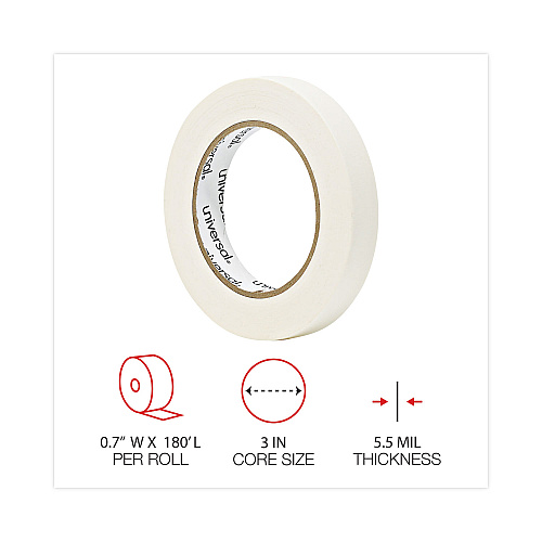 Universal Removable General-Purpose Masking Tape, 3" Core, 18 mm x 54.8 m, Beige, 6/Pack (UNV51334)