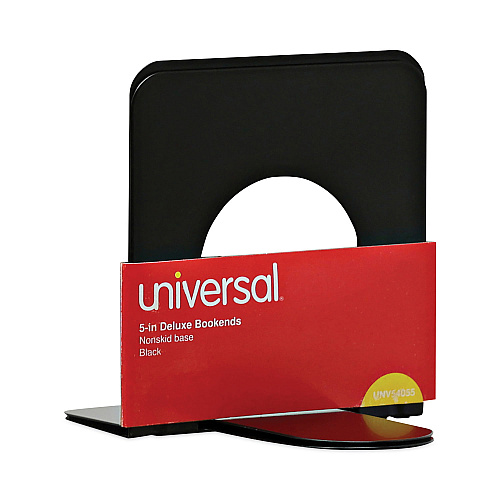Universal Economy Bookends, Nonskid, 4.75 x 5.25 x 5, Heavy Gauge Steel, Black, 1 Pair (UNV54055)