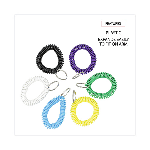 Universal Wrist Coil Plus Key Ring, Plastic, Assorted Colors, 6/Pack (UNV56051)