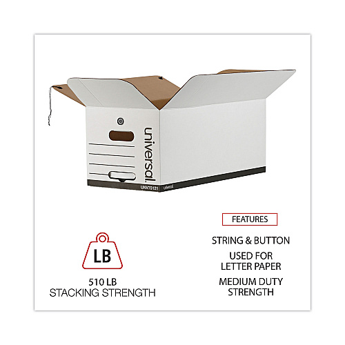 Universal Deluxe Quick Set-up String-and-Button Boxes, Letter Files, White, 12/Carton (UNV75121)