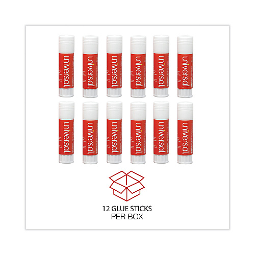 Universal Glue Stick, 0.74 oz, Applies and Dries Clear, 12/Pack (UNV75750)