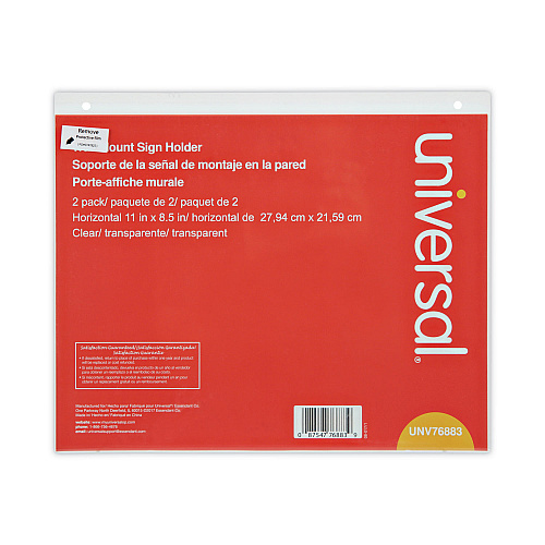 Universal Wall Mount Sign Holder, 11 x 8.5, Horizontal, Clear, 2/Pack (UNV76883)