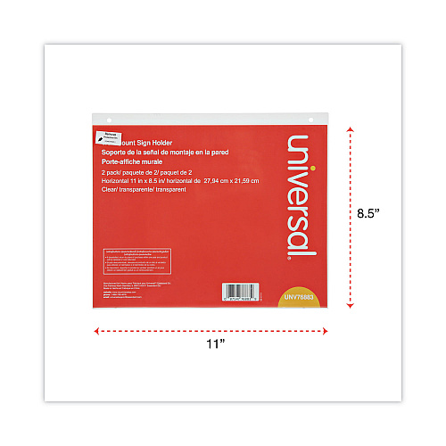 Universal Wall Mount Sign Holder, 11 x 8.5, Horizontal, Clear, 2/Pack (UNV76883)