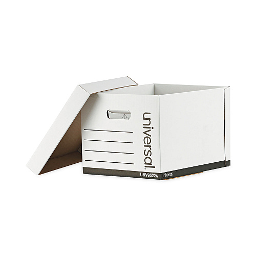 Universal Heavy-Duty Fast Assembly Lift-Off Lid Storage Box, Letter/Legal Files, White, 12/Carton (UNV95224)