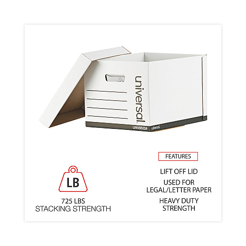 Universal Heavy-Duty Fast Assembly Lift-Off Lid Storage Box, Letter/Legal Files, White, 12/Carton (UNV95224)