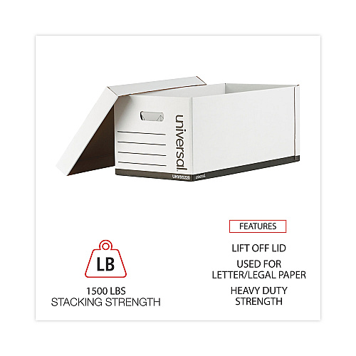 Universal Professional-Grade Heavy-Duty Storage Boxes, Letter/Legal Files, White, 12/Carton (UNV95225)