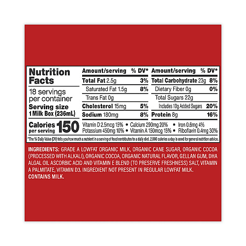 Horizon Organic Low Fat Milk, Chocolate, 8 oz, 18/Carton (22000536)