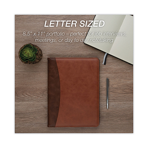 Samsill Two-Tone Padfolio with Spine Accent, 10.6w x 14.25h, Polyurethane, Tan/Brown (71656)