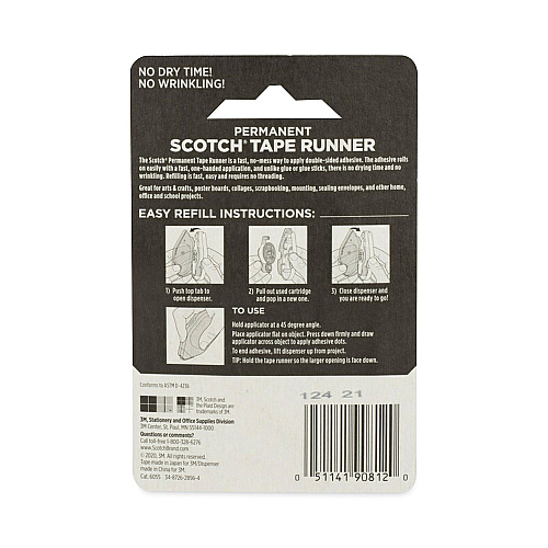 Scotch Tape Runner, 0.31" x 49 ft, Dries Clear (6055)