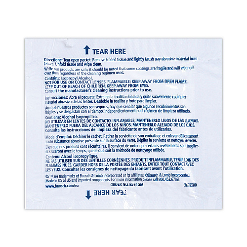 Bausch & Lomb Sight Savers Premoistened Lens Cleaning Tissues, 8 x 5, 100/Box (8574GM)