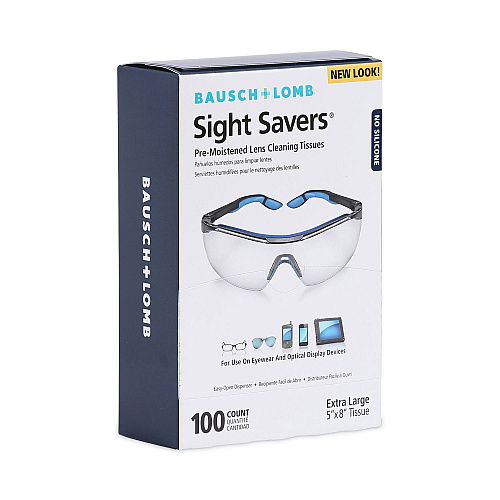 Bausch & Lomb Sight Savers Premoistened Lens Cleaning Tissues, 8 x 5, 100/Box (8574GM)