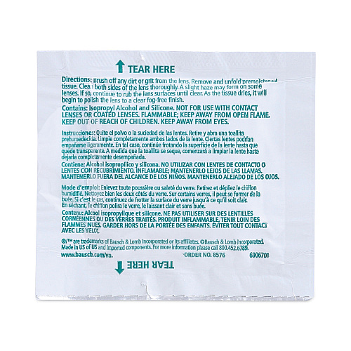 Bausch & Lomb Sight Savers Pre-Moistened Anti-Fog Tissues with Silicone, 8 x 5, 100/Box (8576)