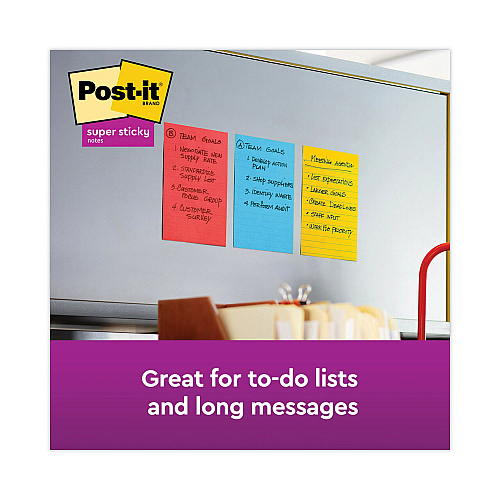 Post-it Pads in Playful Primary Collection Colors, Note Ruled, 4" x 6", 90 Sheets/Pad, 3 Pads/Pack (6603SSAN)
