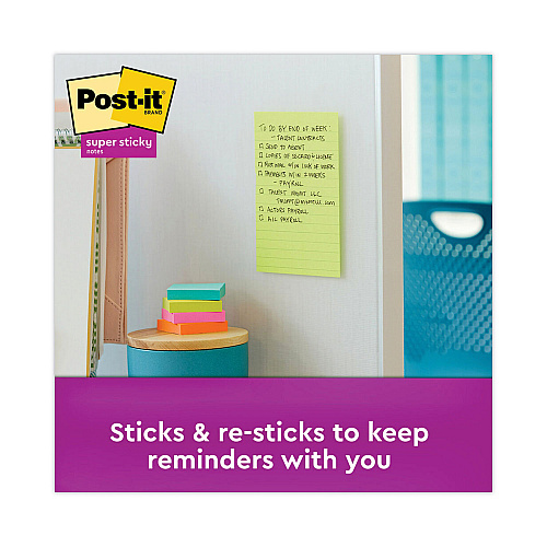 Post-it Pads in Supernova Neon Collection Colors, Note Ruled, 4" x 6", 90 Sheets/Pad, 3 Pads/Pack (6603SSMIA)