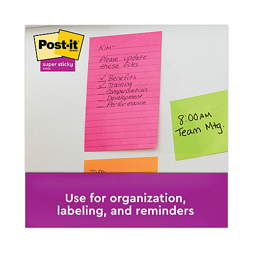 Post-it Pads in Energy Boost Collection Colors, Note Ruled, 4" x 6", 90 Sheets/Pad, 3 Pads/Pack (6603SSUC)
