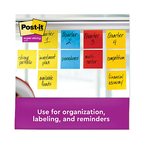 Post-it Pads in Playful Primary Collection Colors, 3" x 3", 90 Sheets/Pad, 12 Pads/Pack (65412SSAN)