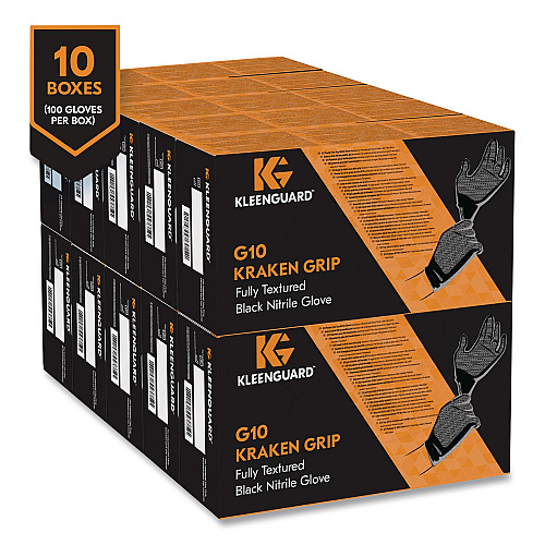 KleenGuard G10 Kraken Grip Nitrile Gloves, Small, 6 mil Thick, 9.5" Long, Black, 100/Box, 10 Boxes/Carton (49275)
