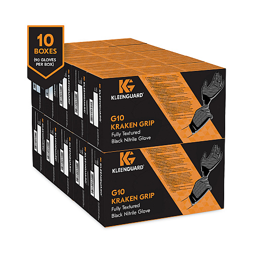 KleenGuard G10 Kraken Grip Nitrile Gloves, Powder-Free, X-Large, 6 mil Thick, 9.5" Long, Black, 90/Box, 10 Boxes/Carton (49278)