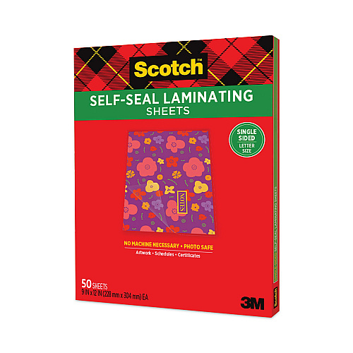 Scotch Self-Sealing Laminating Sheets, 6 mil, 9.06 x 11.63, Gloss Clear, 50/Pack (70005182392)
