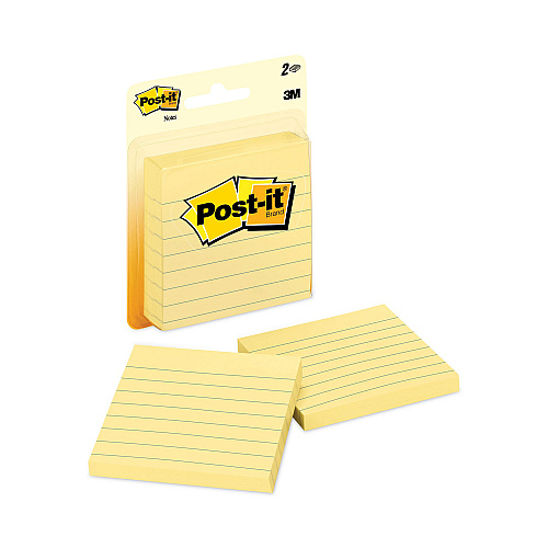 Post-it Original Pads in Canary Yellow, Note Ruled, 3" x 3", 100 Sheets/Pad, 2 Pads/Pack (70016076773)
