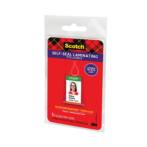 Scotch Self-Sealing Laminating Pouches, 12.5 mil, 2.81" x 4.5", Gloss Clear, 5/Pack (LS8535G)